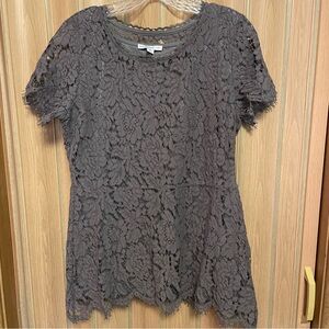 Isaac Mizrahi Charcoal Lace Blouse